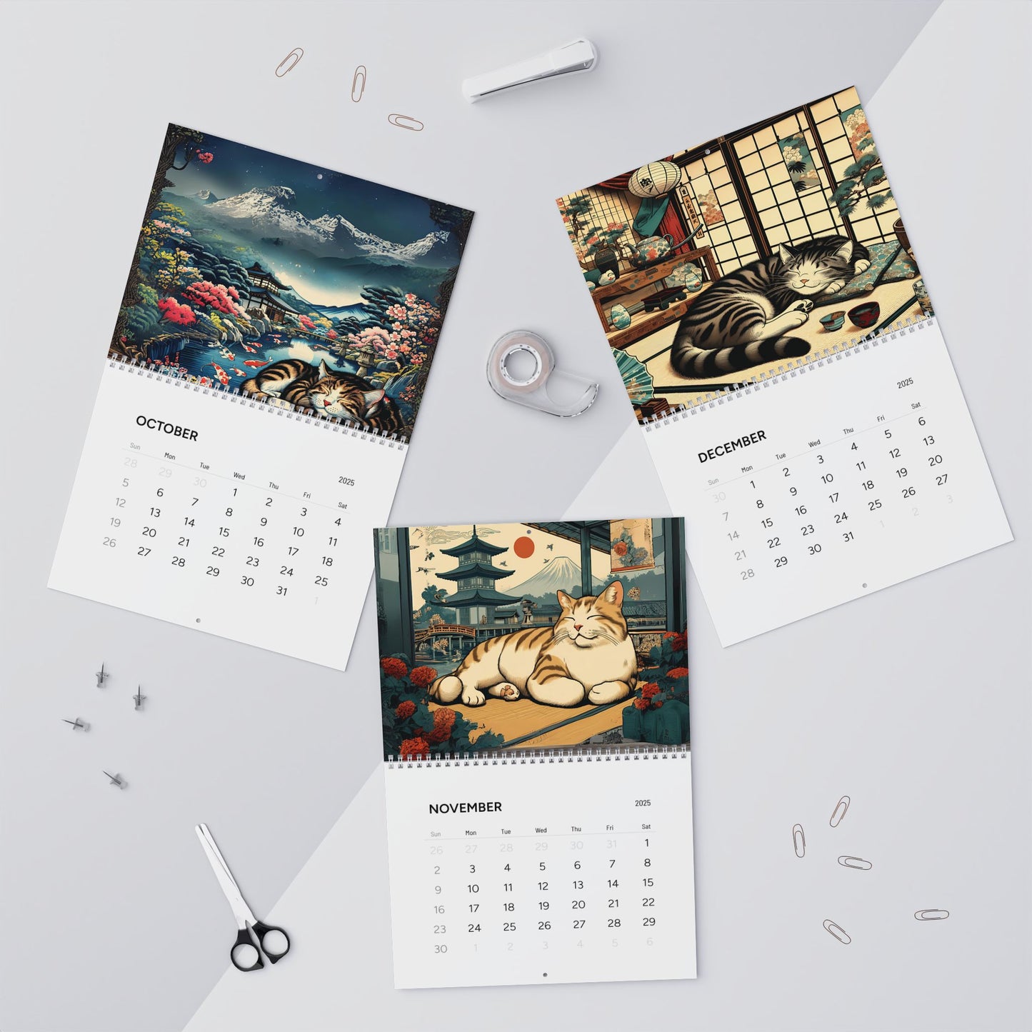 Sleepy Cats of Edo Japan 2025 Wall Calendar