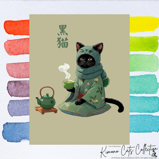 Cat Matcha Poster - Japanese Tea & Coffee Cat Art ☕🐾