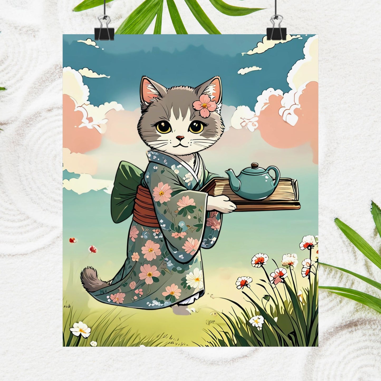 Kawaii Kimono Cat – Matte Poster 🐾🌸