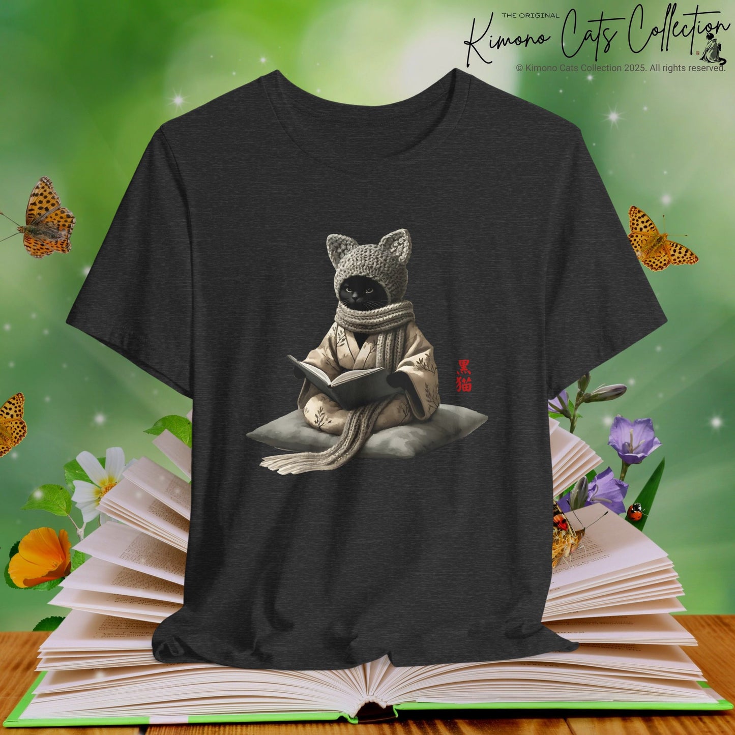 Bookish Crochet Cat in Kimono - T-Shirt