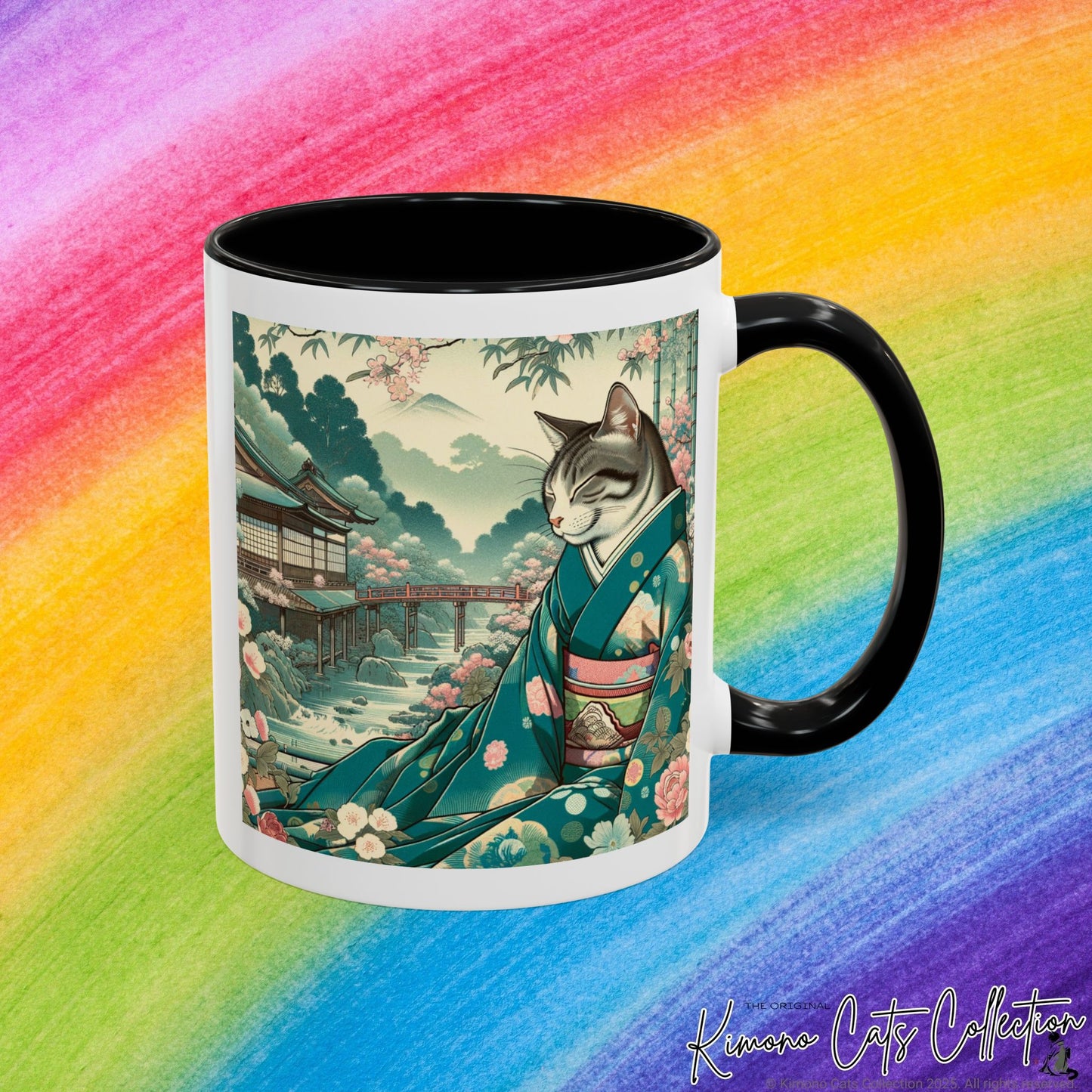 Cute Cat in Kimono - Ukiyo-e Coffee Mug, 11-15oz