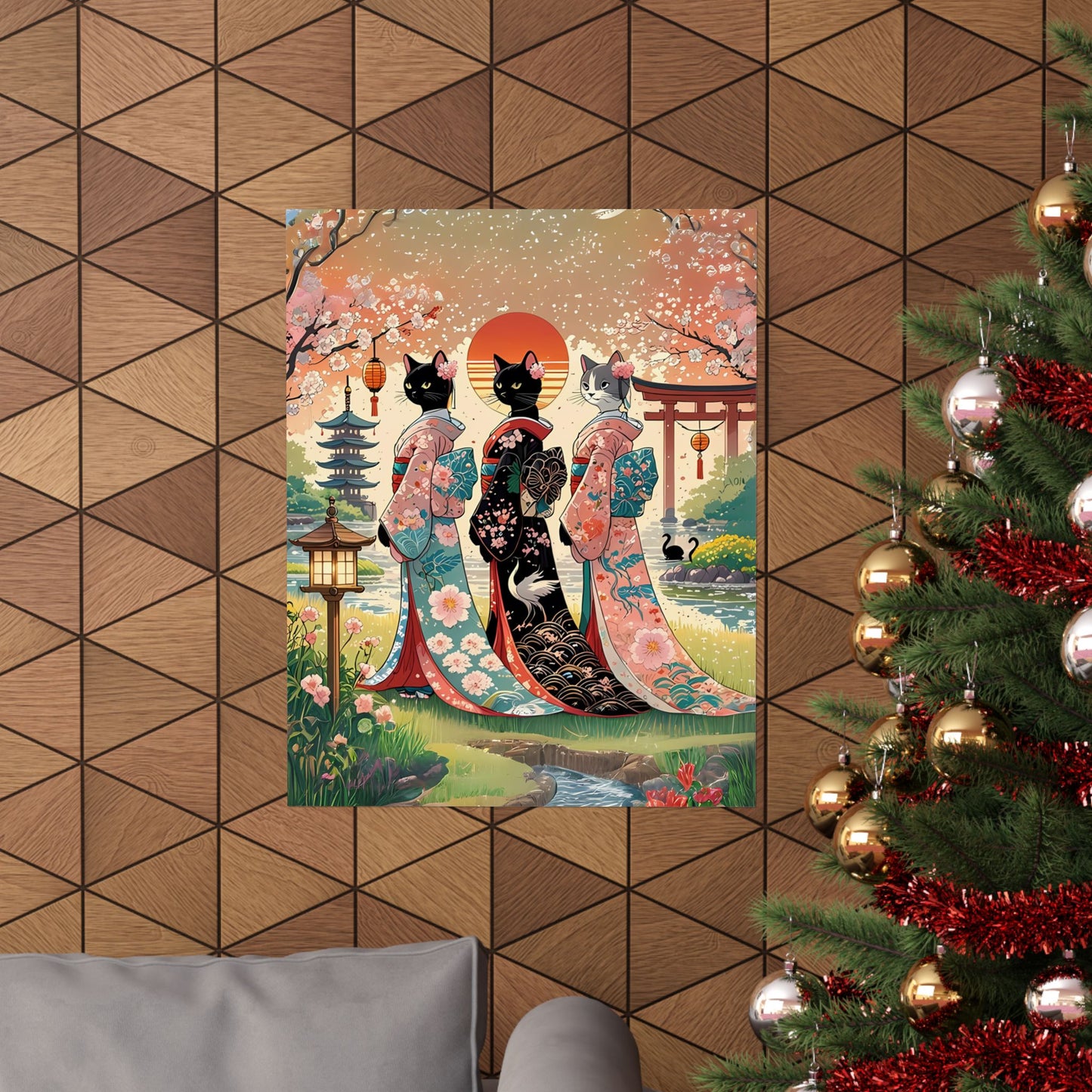 Geisha Cats Art Print – Elegant & Whimsical Wall Decor 🐾🎎