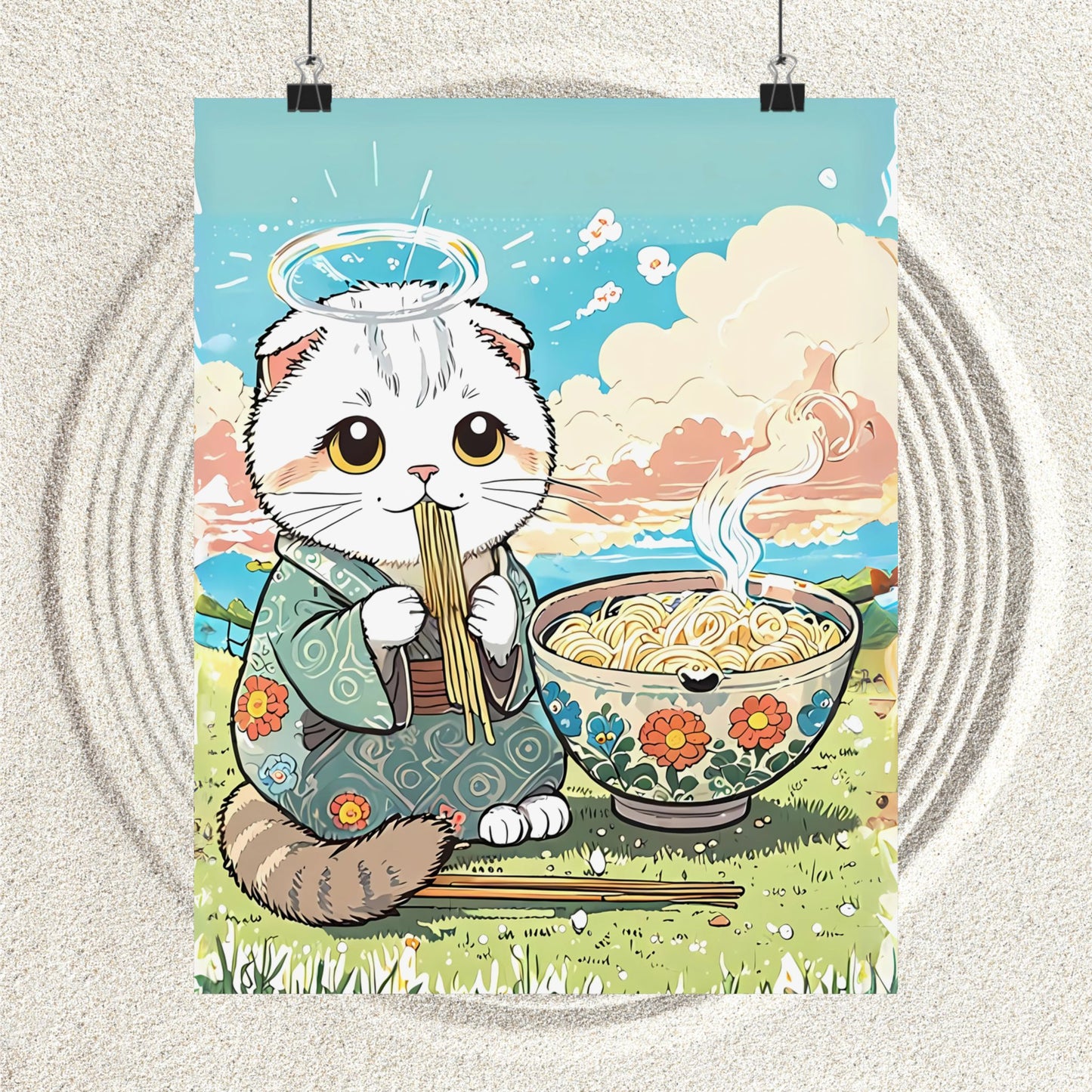 Ramen Angel Cat – Whimsical Kimono Cat Wall Art 🐾🍜