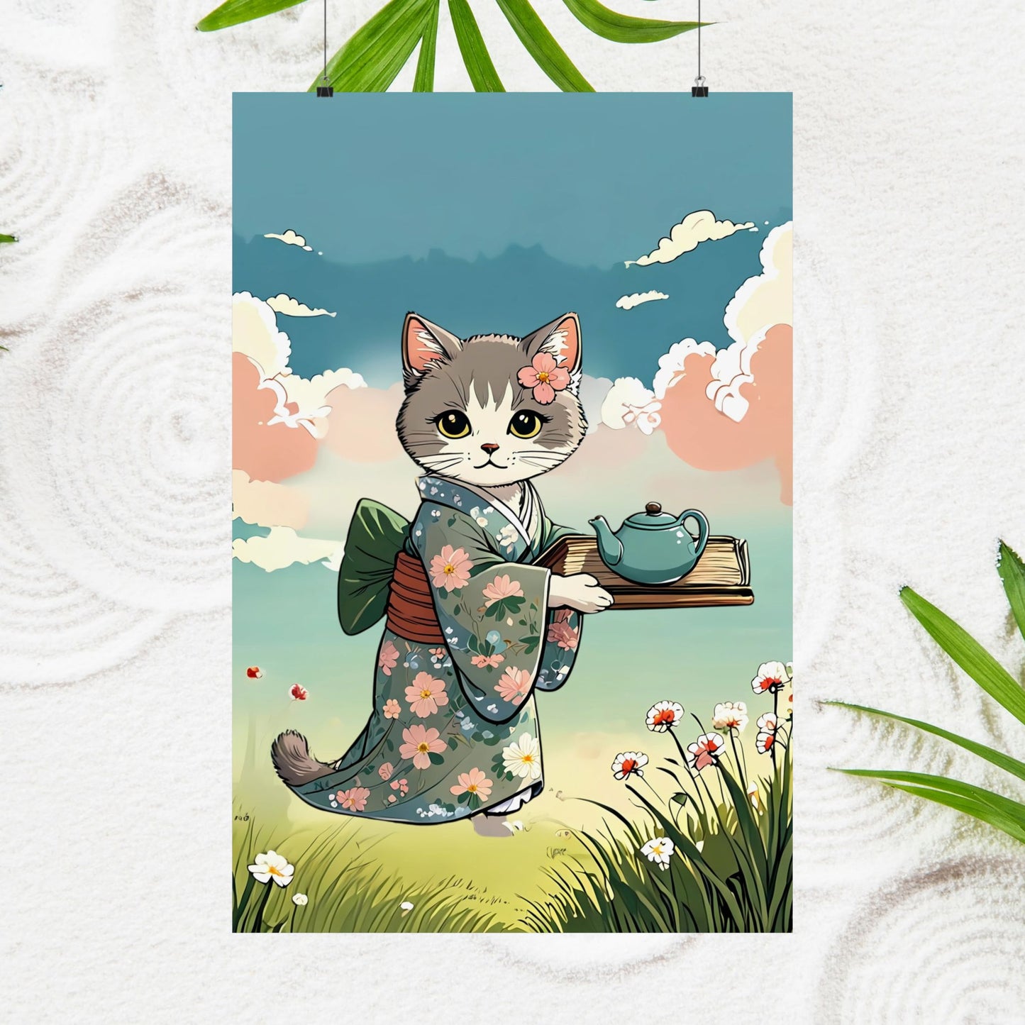 Kawaii Kimono Cat – Matte Poster 🐾🌸