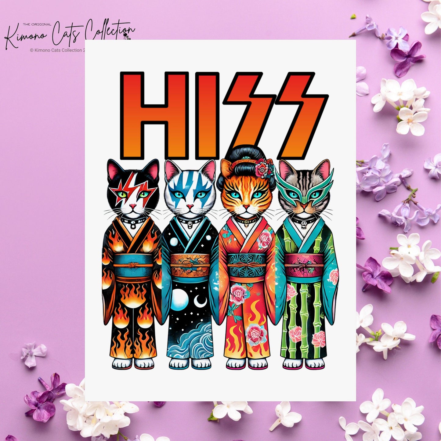 Funny Cat Poster - HISS Cats in Kimonos