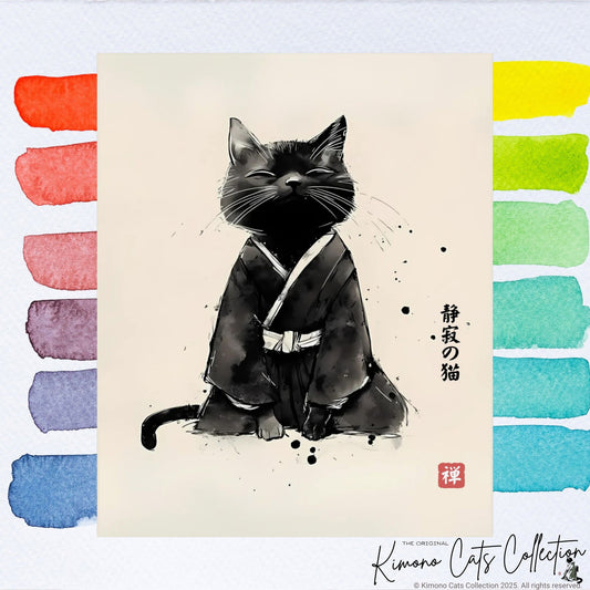 The Cat of Stillness – 静寂の猫 | Zen Sumi-e Wall Art Print