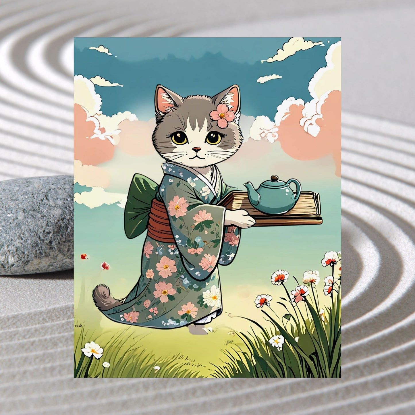 Kawaii Kimono Cat – Matte Poster 🐾🌸