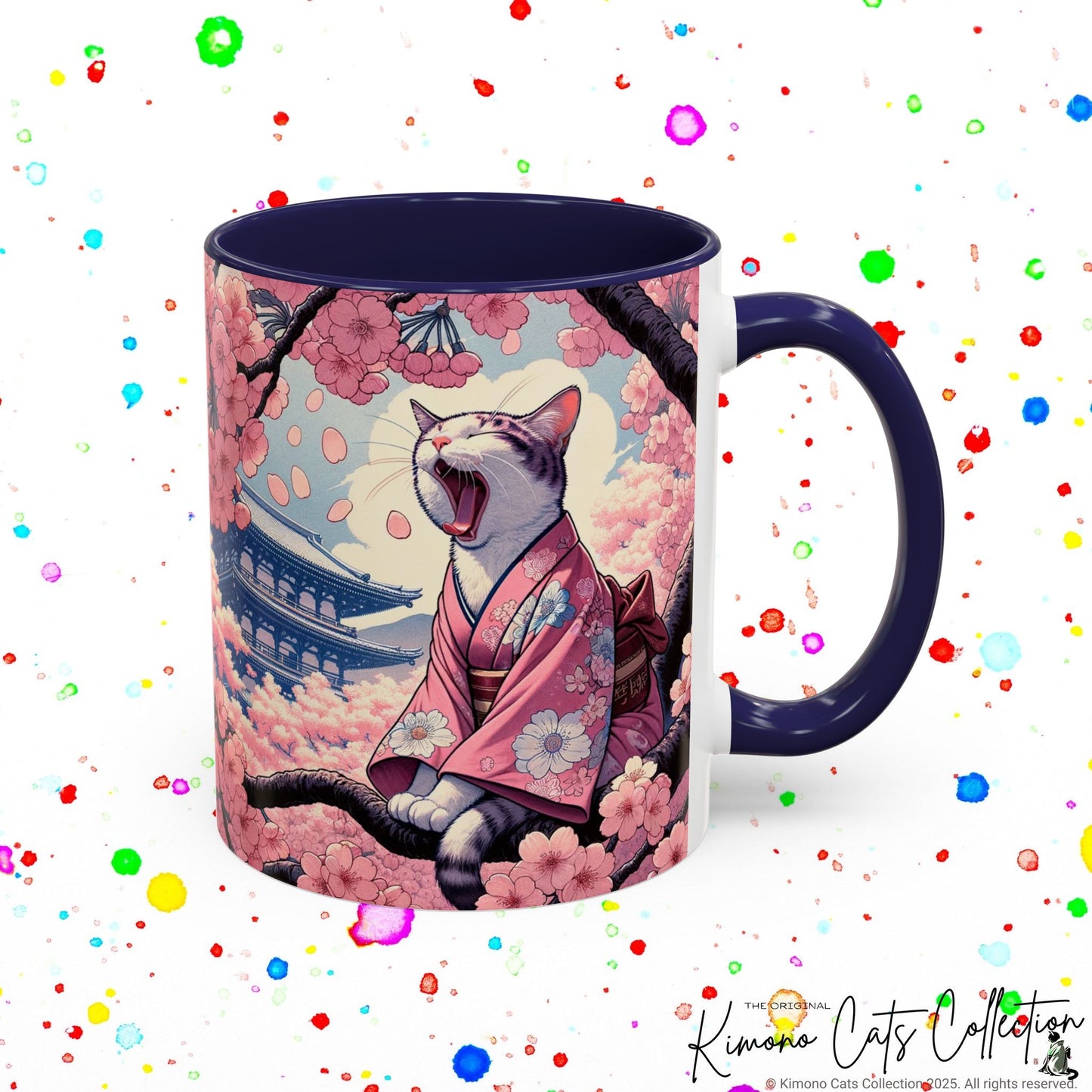 Kimono Cat Mug – Sakura & Haiku Art 🌸🐱