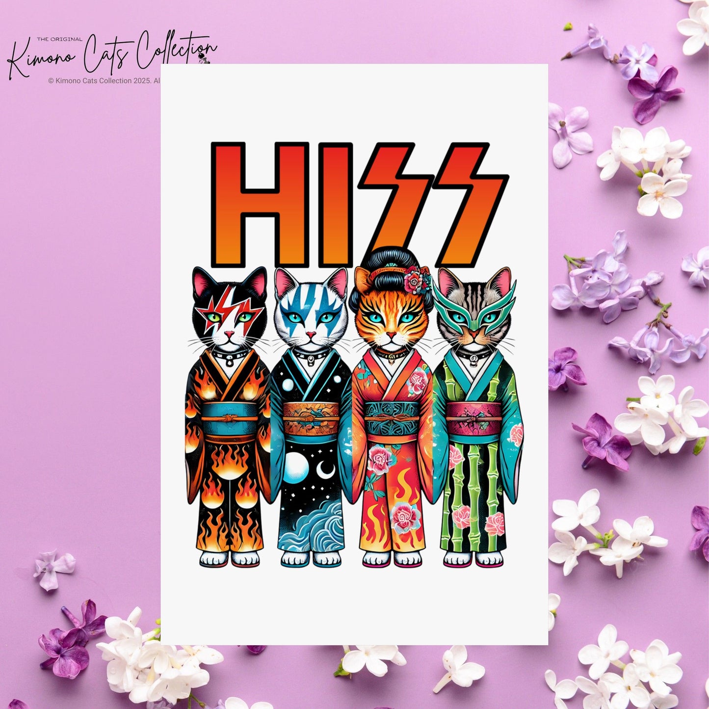 Funny Cat Poster - HISS Cats in Kimonos