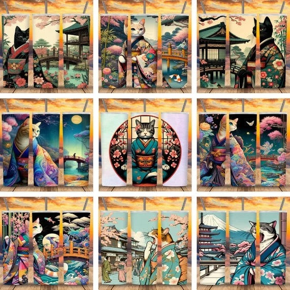 Tumbler Wraps of Kimono Cats