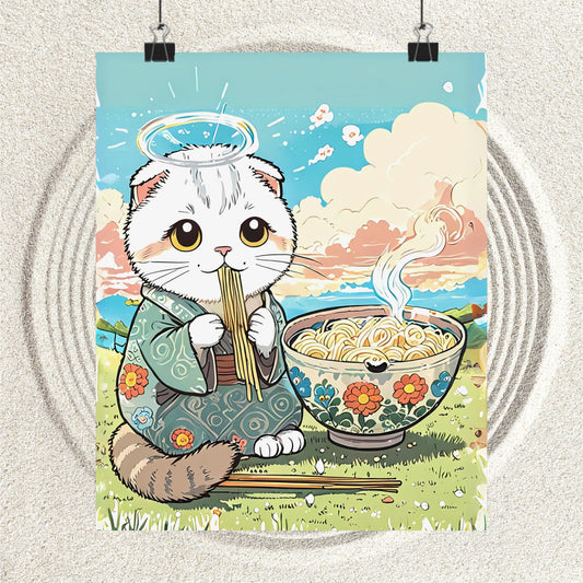 Ramen Angel Cat – Whimsical Kimono Cat Wall Art 🐾🍜