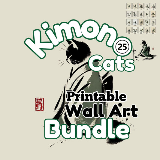 PRINTABLE Kimono Cats Wall Art - DIGITAL Bundle of 25