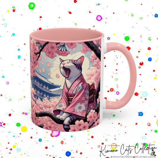 Kimono Cat Mug – Sakura & Haiku Art 🌸🐱