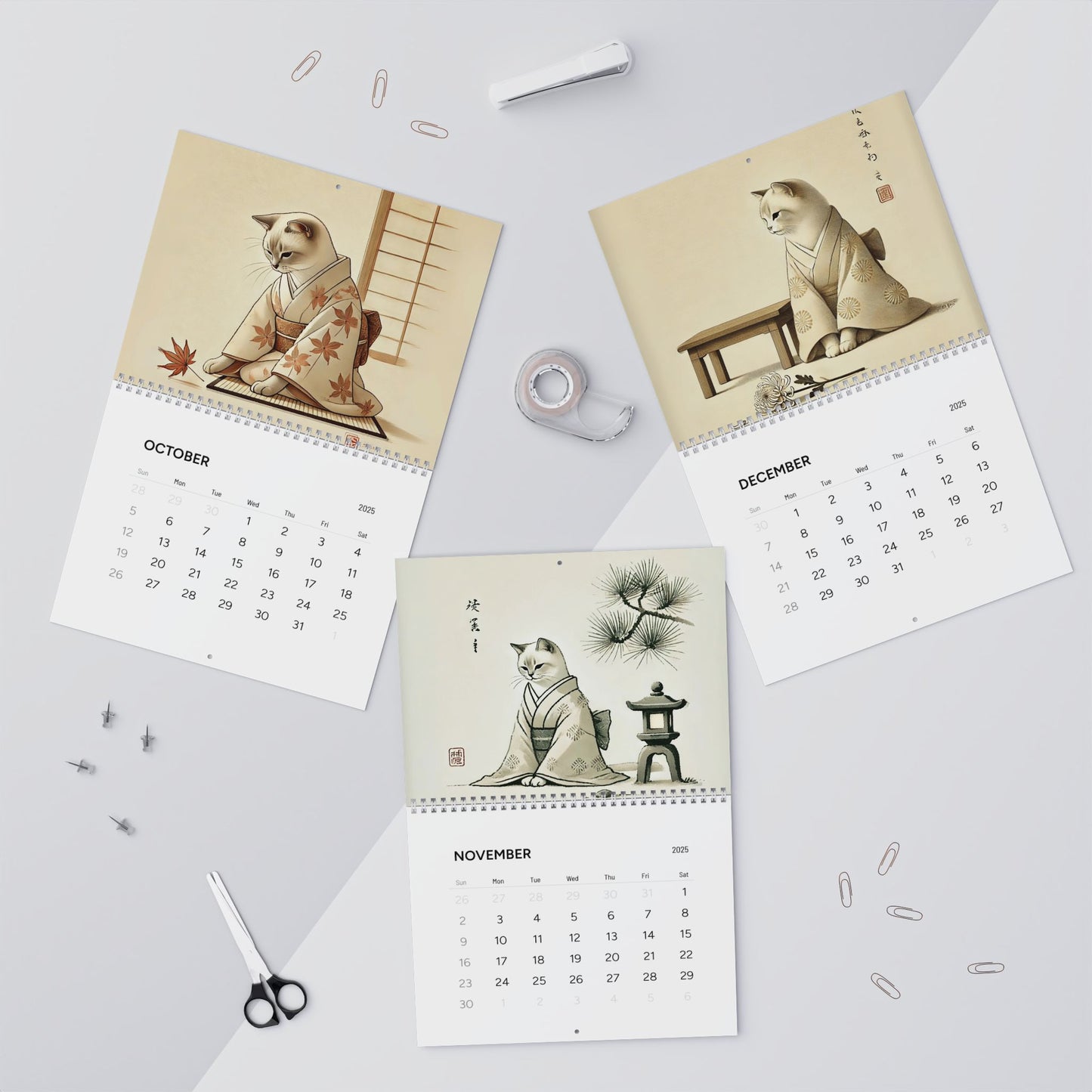 Kimono Cats of Japan Wall Calendar 2025