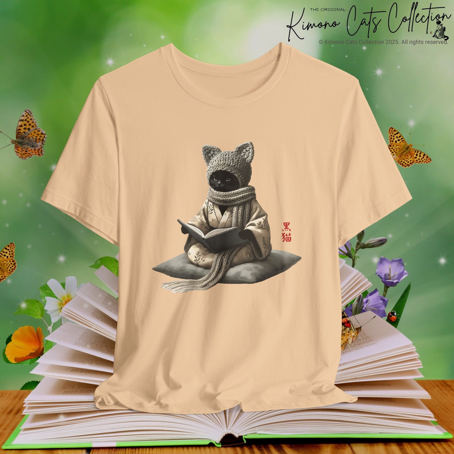 Bookish Crochet Cat in Kimono - T-Shirt