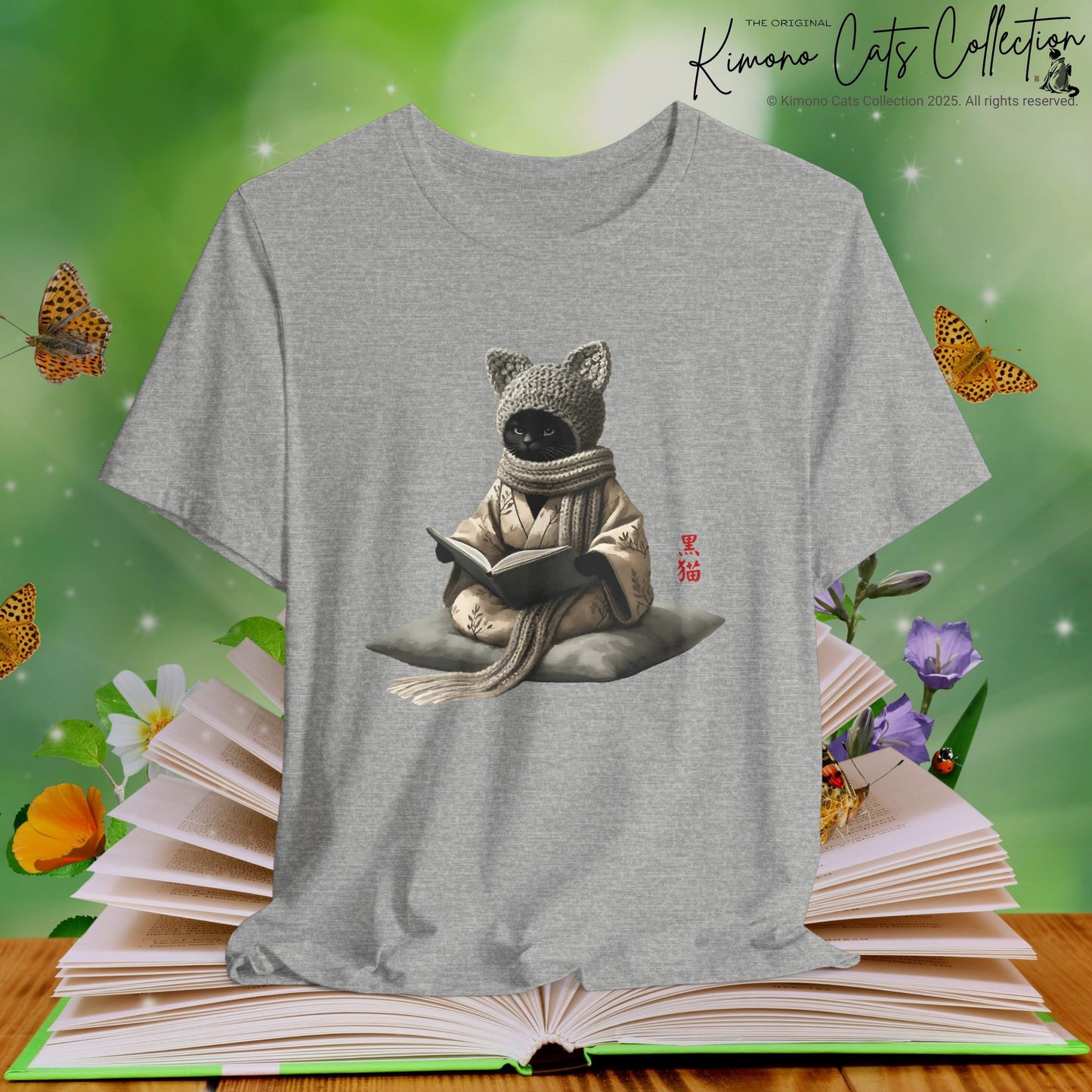 Bookish Crochet Cat in Kimono - T-Shirt