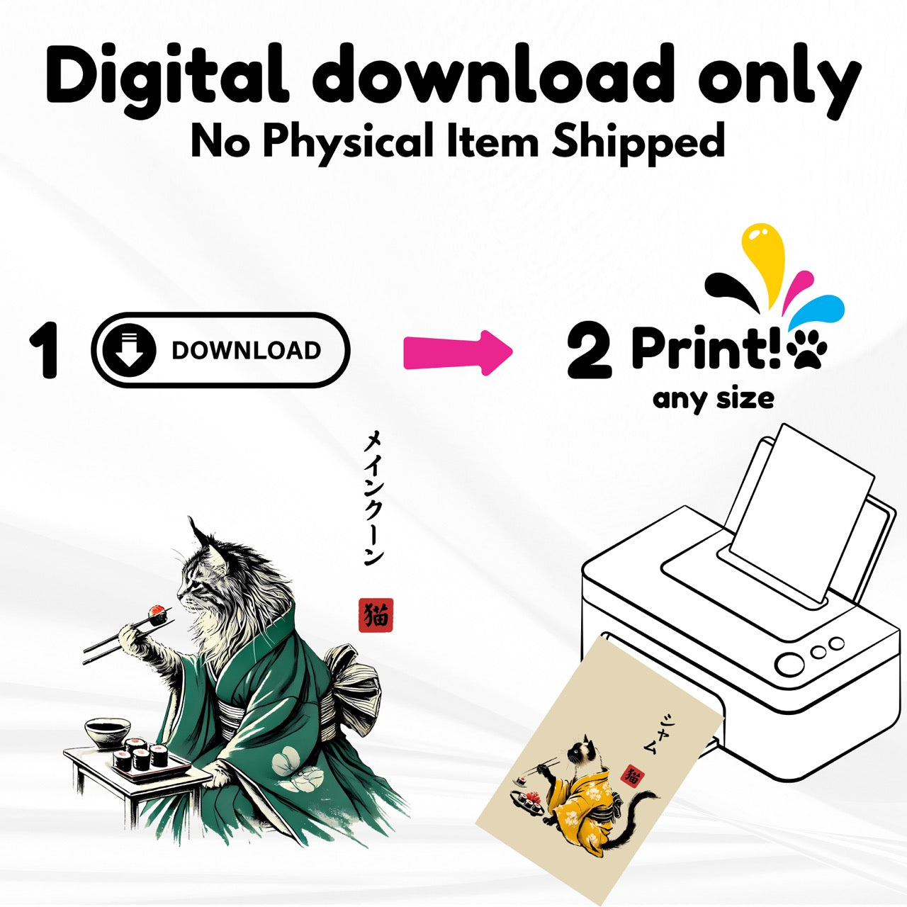 Kimono Cat Wall Art - PRINTABLE Bundle of 10