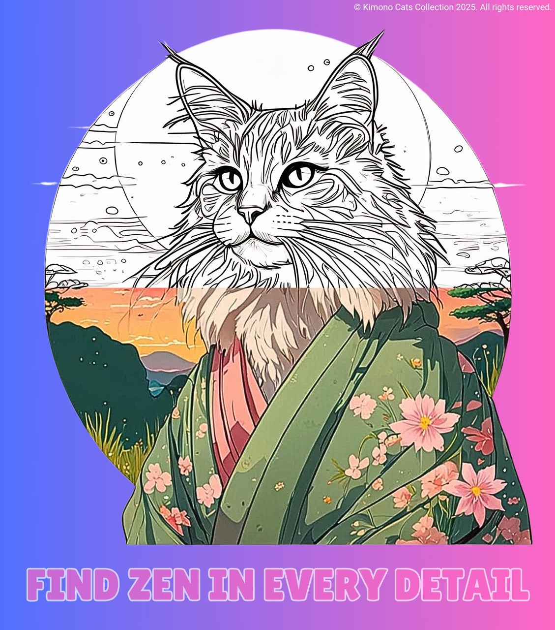 FREE! - 40 Zen Kimono Cats Coloring Pages – Adult Coloring Book, Printable, Stress Relief, Digital Download, Relaxing, ADHD & Anxiety Relief