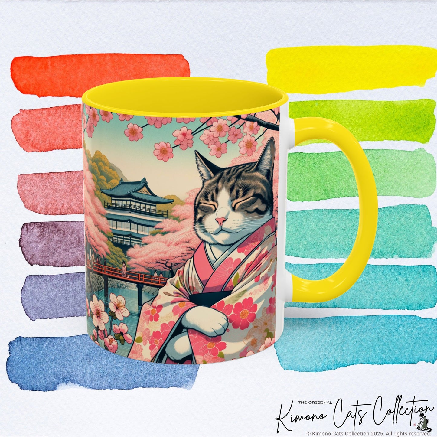 Sakura Kimono Cat Mug, 11-15oz