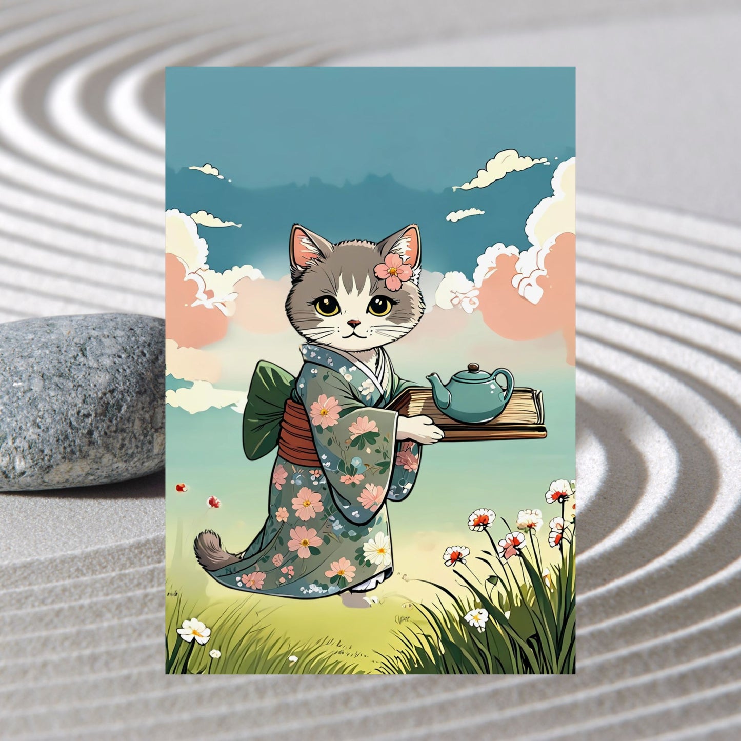 Kawaii Kimono Cat – Matte Poster 🐾🌸