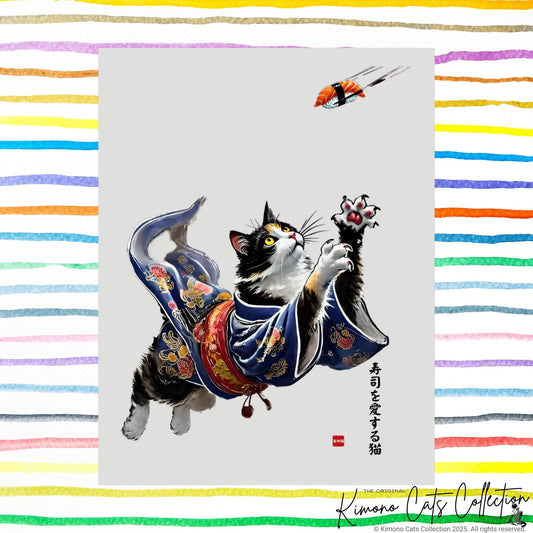 Sushi Cats Print, Japanese Decor Poster