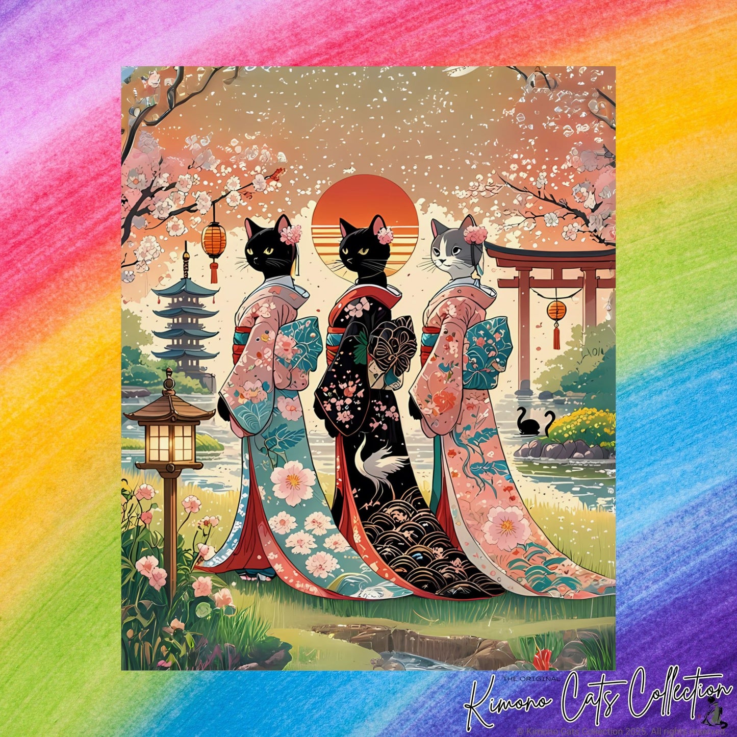 Geisha Cats Art Print – Elegant & Whimsical Wall Decor 🐾🎎