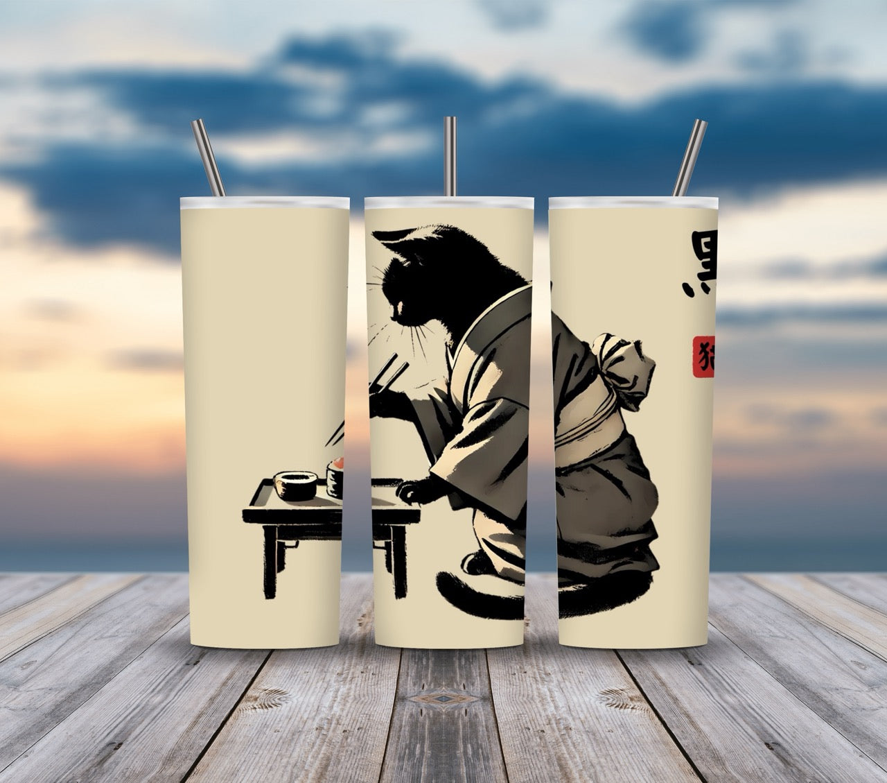 Kimono Cats Eating Sushi Tumbler Wrap PNG - Bundle of 24