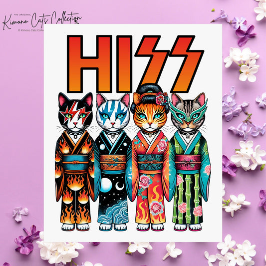 Funny Cat Poster - HISS Cats in Kimonos