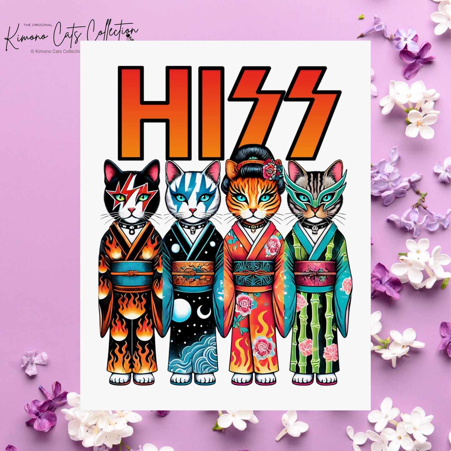 Funny Cat Poster - HISS Cats in Kimonos