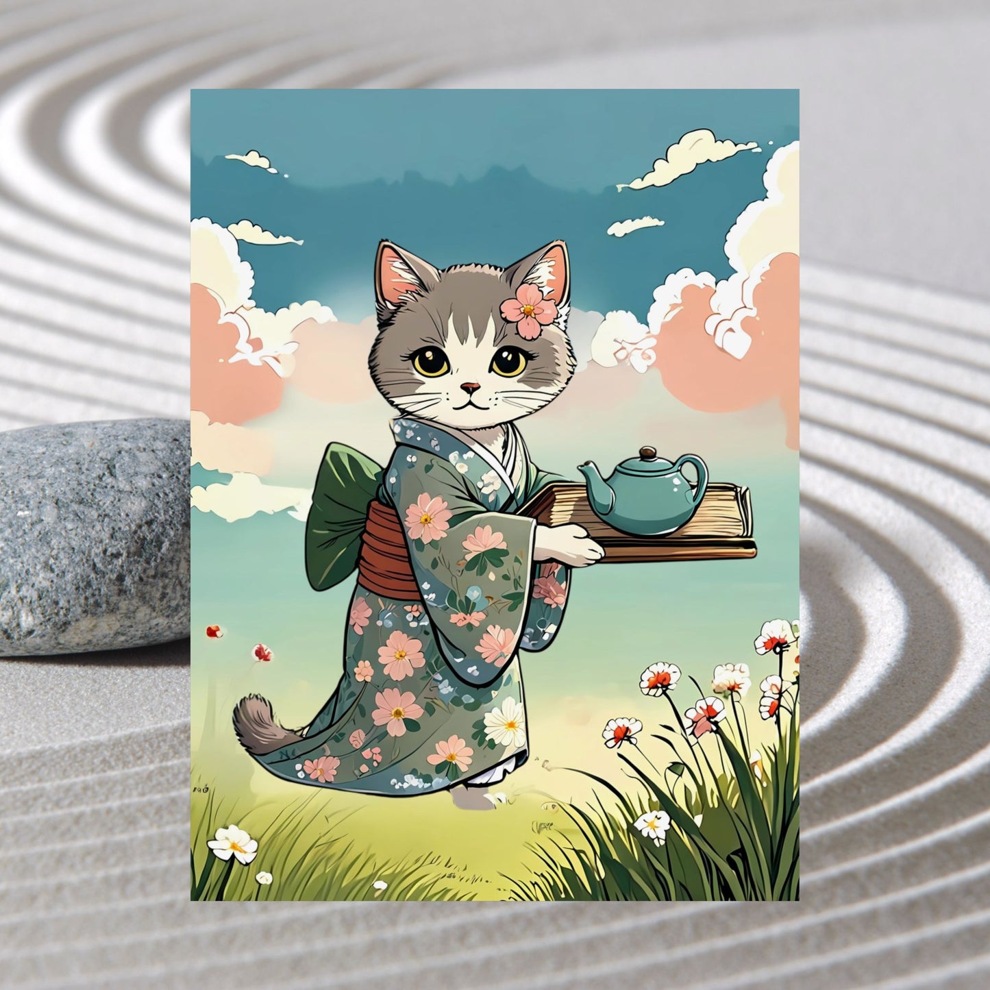 Kawaii Kimono Cat – Matte Poster 🐾🌸