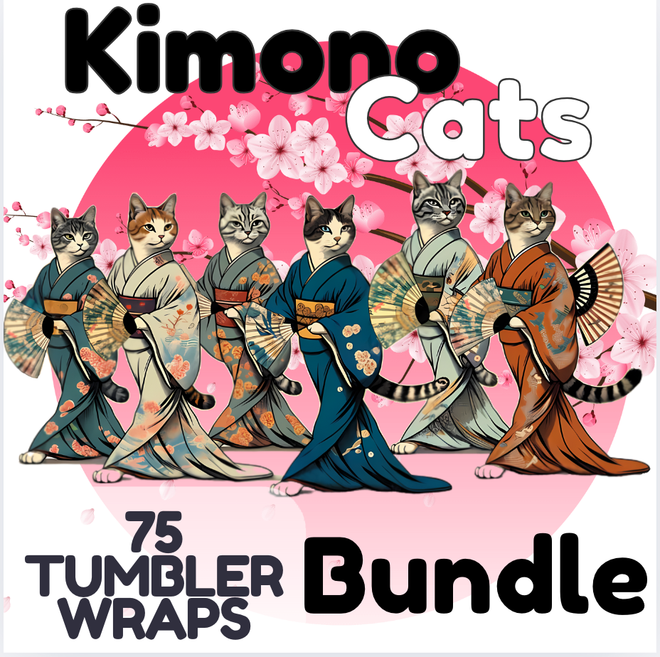 Kimono Cats 20oz Tumbler Wraps - PNG Bundle of 75